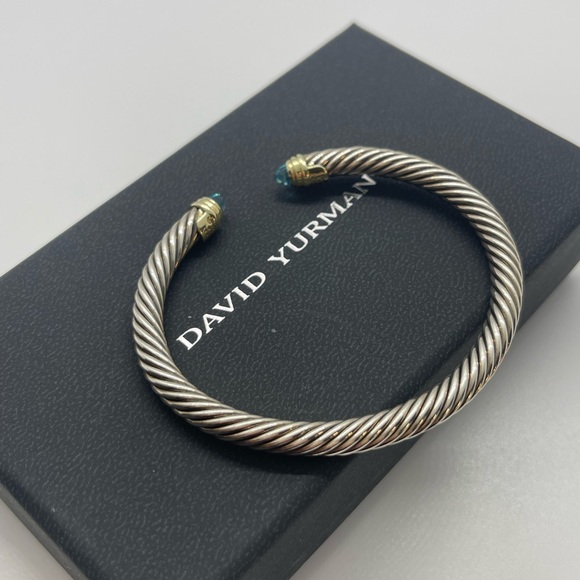 David Yurman Classic Cable Bracelet with 14K Yellow Gold and Blue Topaz, 5mm - Picture 6 of 11